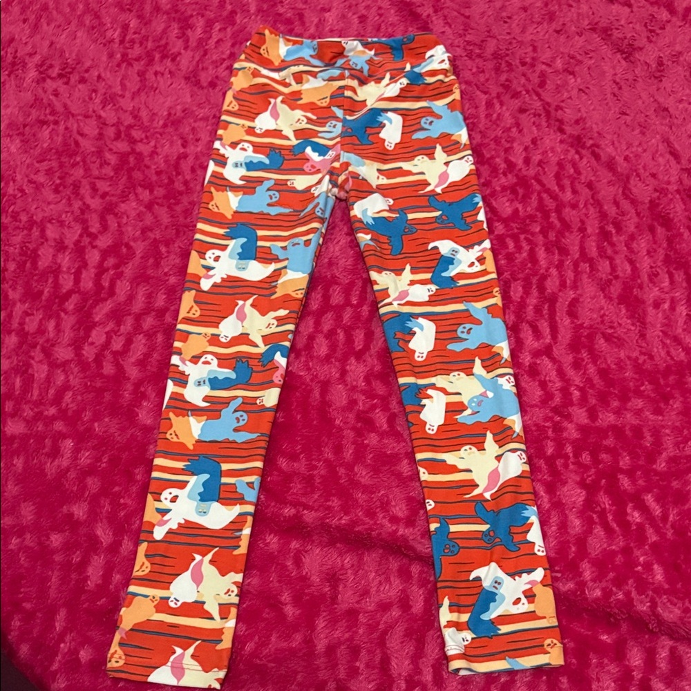 LuLaRoe Kids Leggings with Ghost Halloween Orange and Blue Pattern